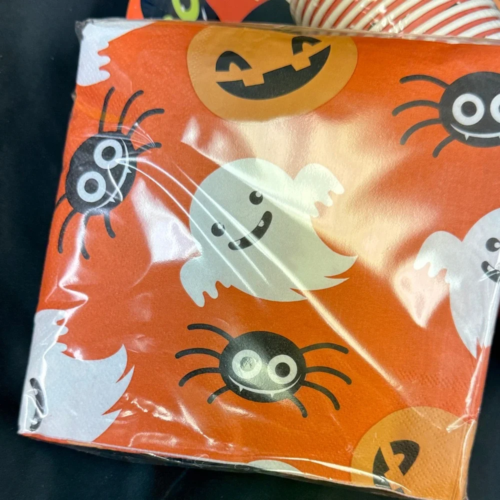 Halloween Party Supplies Set - Orange and Black 24 plates 24 cups 48 napkins new